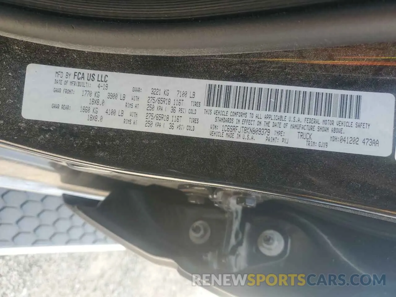 13 fotografías del automóvil dañado 1C6SRFJT8KN809379 RAM 1500 2019
