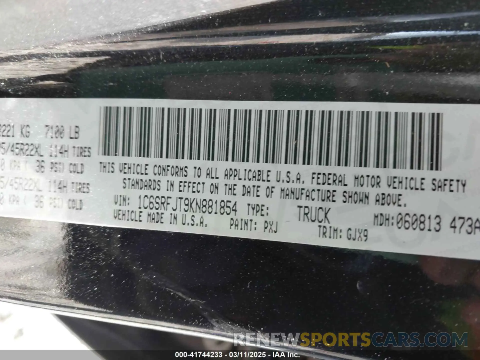 9 fotografías del automóvil dañado 1C6SRFJT9KN881854 RAM 1500 2019