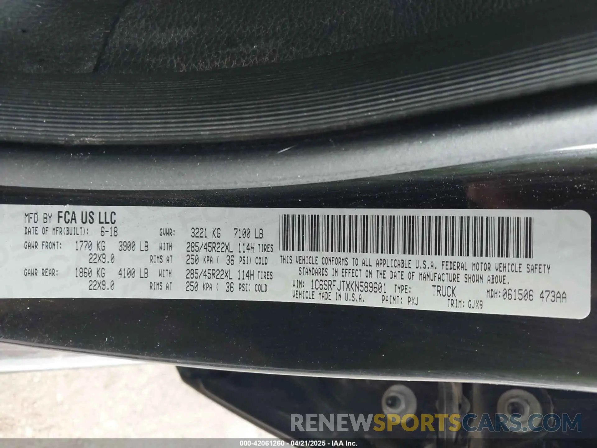 9 fotografías del automóvil dañado 1C6SRFJTXKN589601 RAM 1500 2019