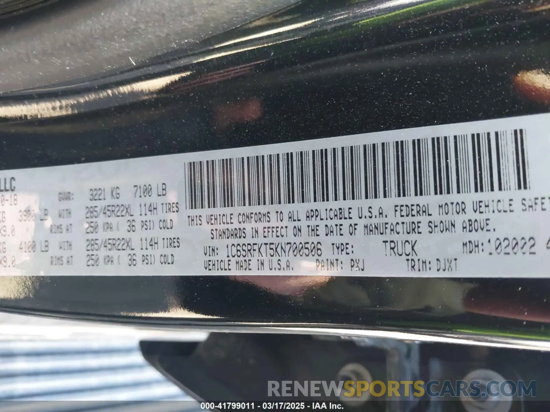 9 fotografías del automóvil dañado 1C6SRFKT5KN700506 RAM 1500 2019
