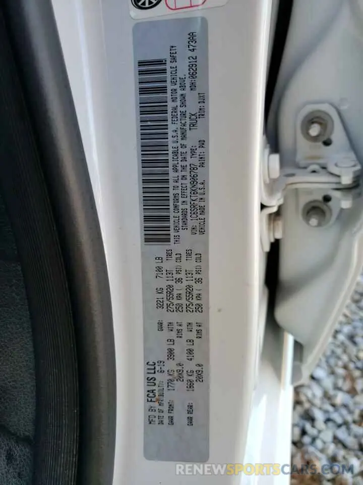14 fotografías del automóvil dañado 1C6SRFKT6KN906787 RAM 1500 2019