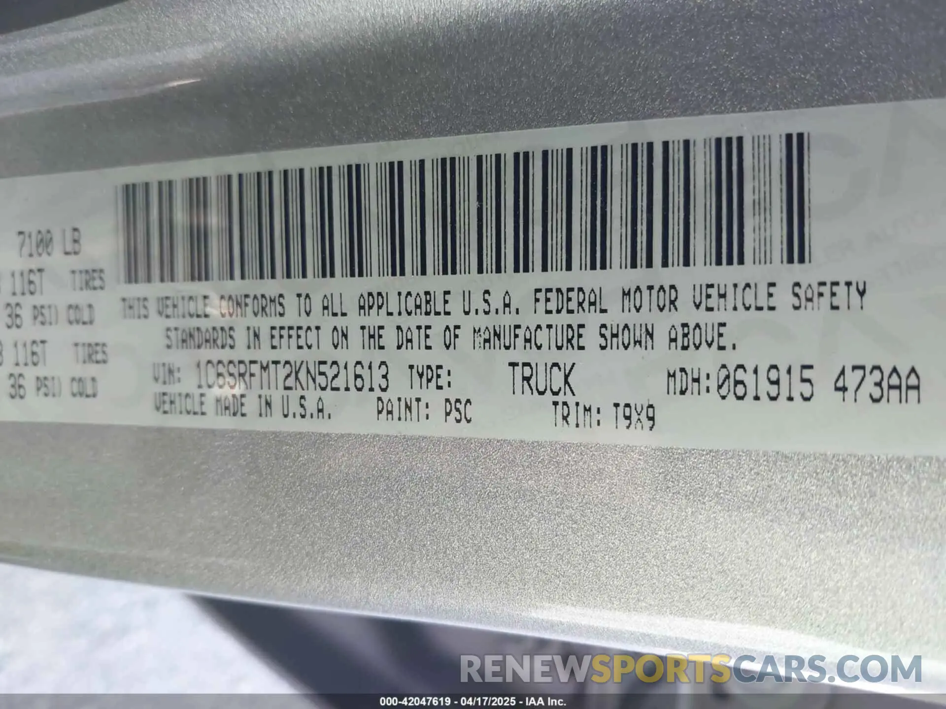 9 fotografías del automóvil dañado 1C6SRFMT2KN521613 RAM 1500 2019