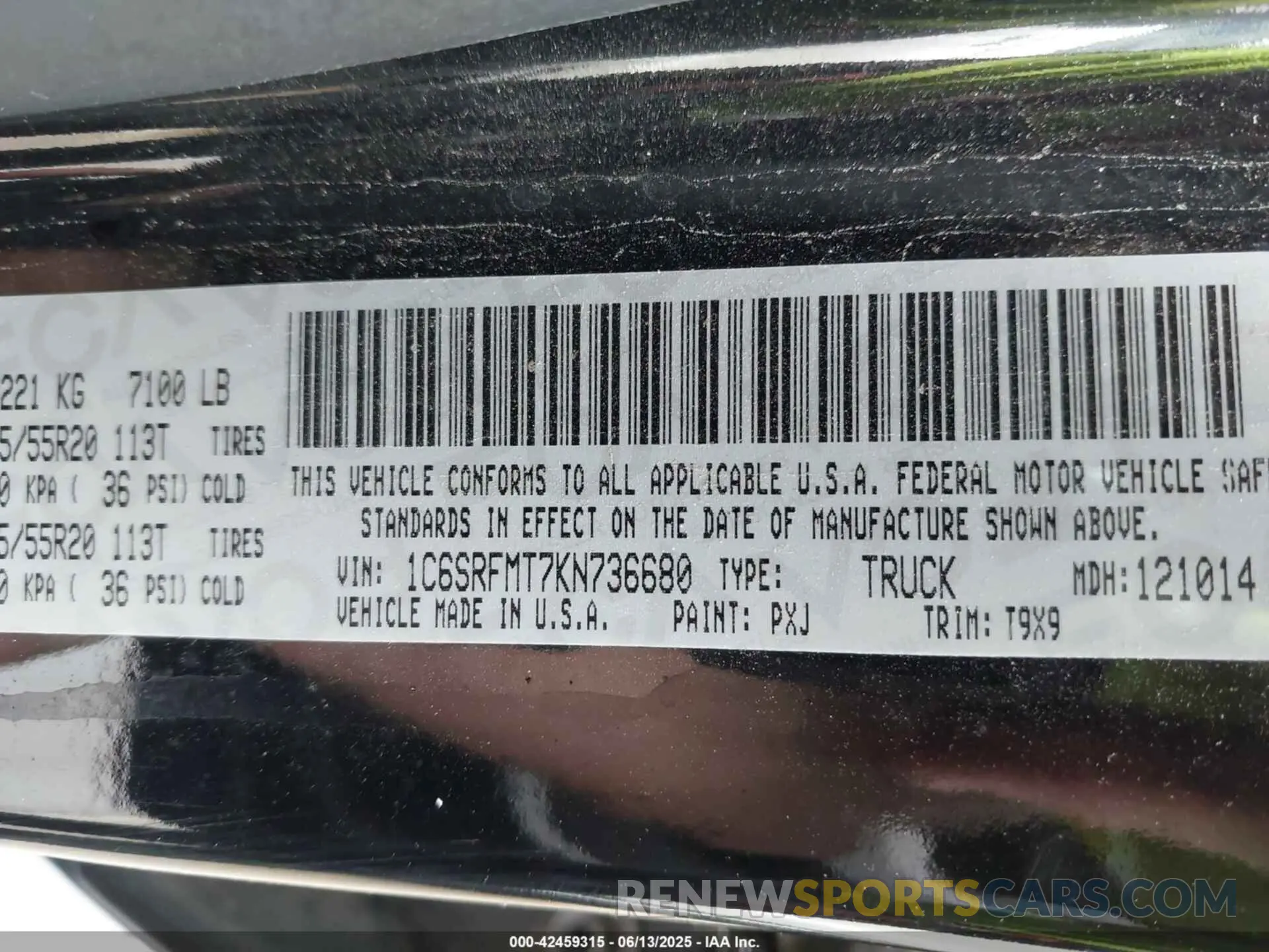 9 fotografías del automóvil dañado 1C6SRFMT7KN736680 RAM 1500 2019