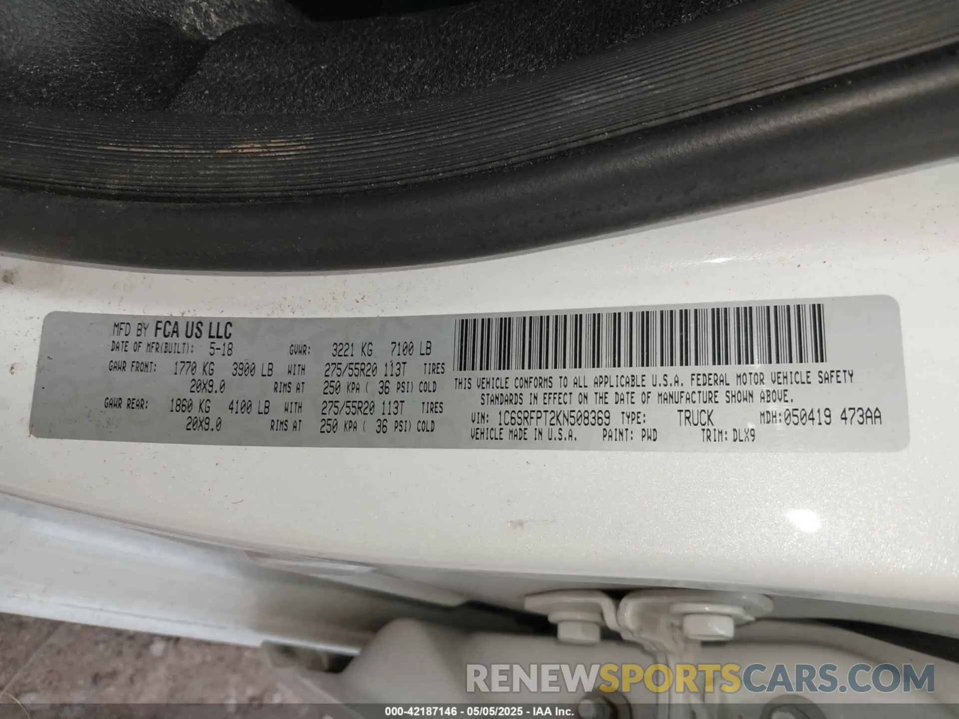9 fotografías del automóvil dañado 1C6SRFPT2KN508369 RAM 1500 2019