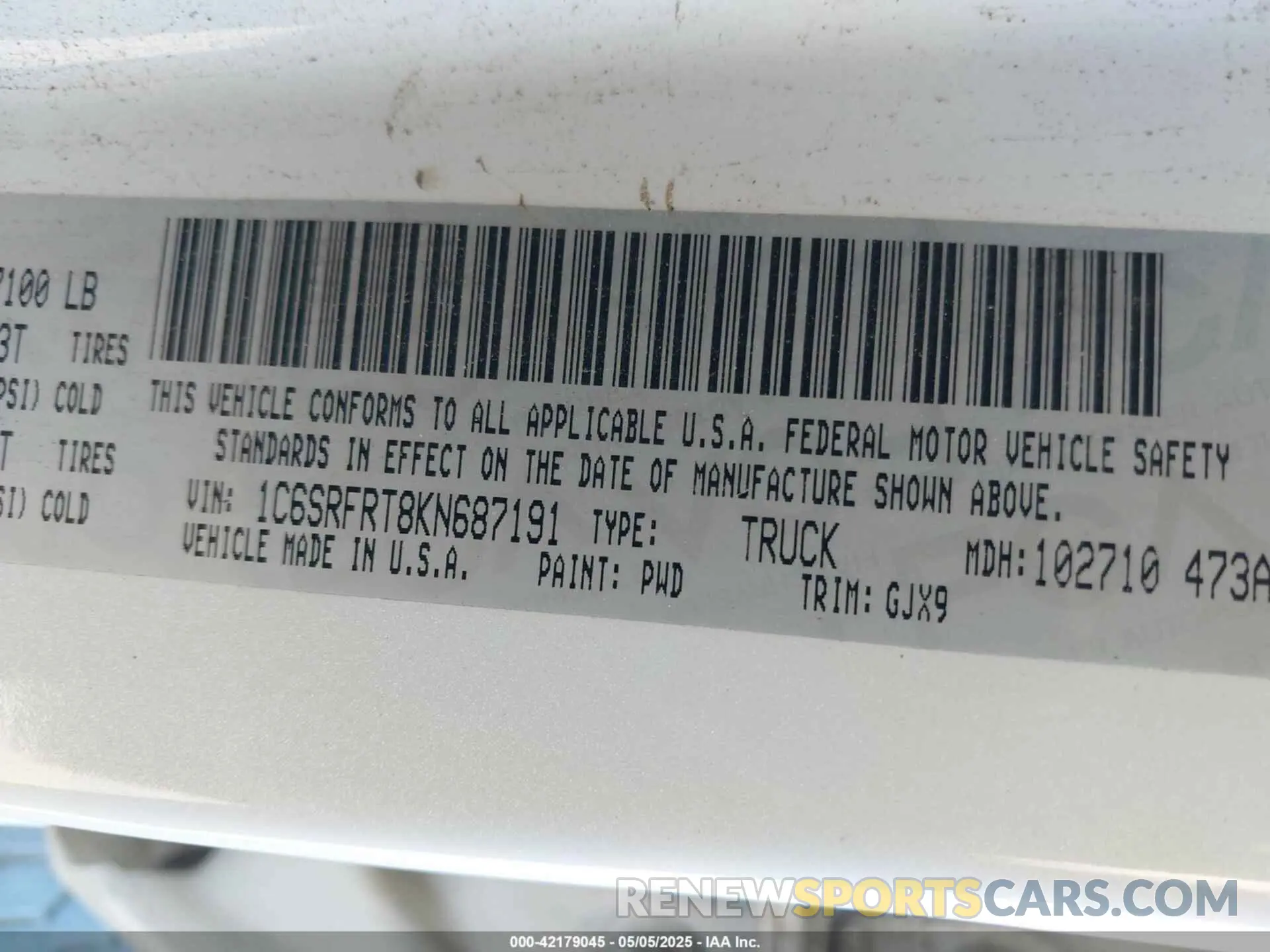 9 fotografías del automóvil dañado 1C6SRFRT8KN687191 RAM 1500 2019