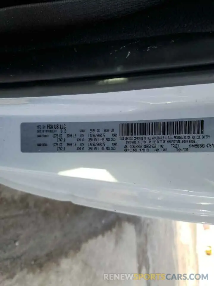 12 fotografías del automóvil dañado 3C6JR6DG1KG651650 RAM 1500 2019