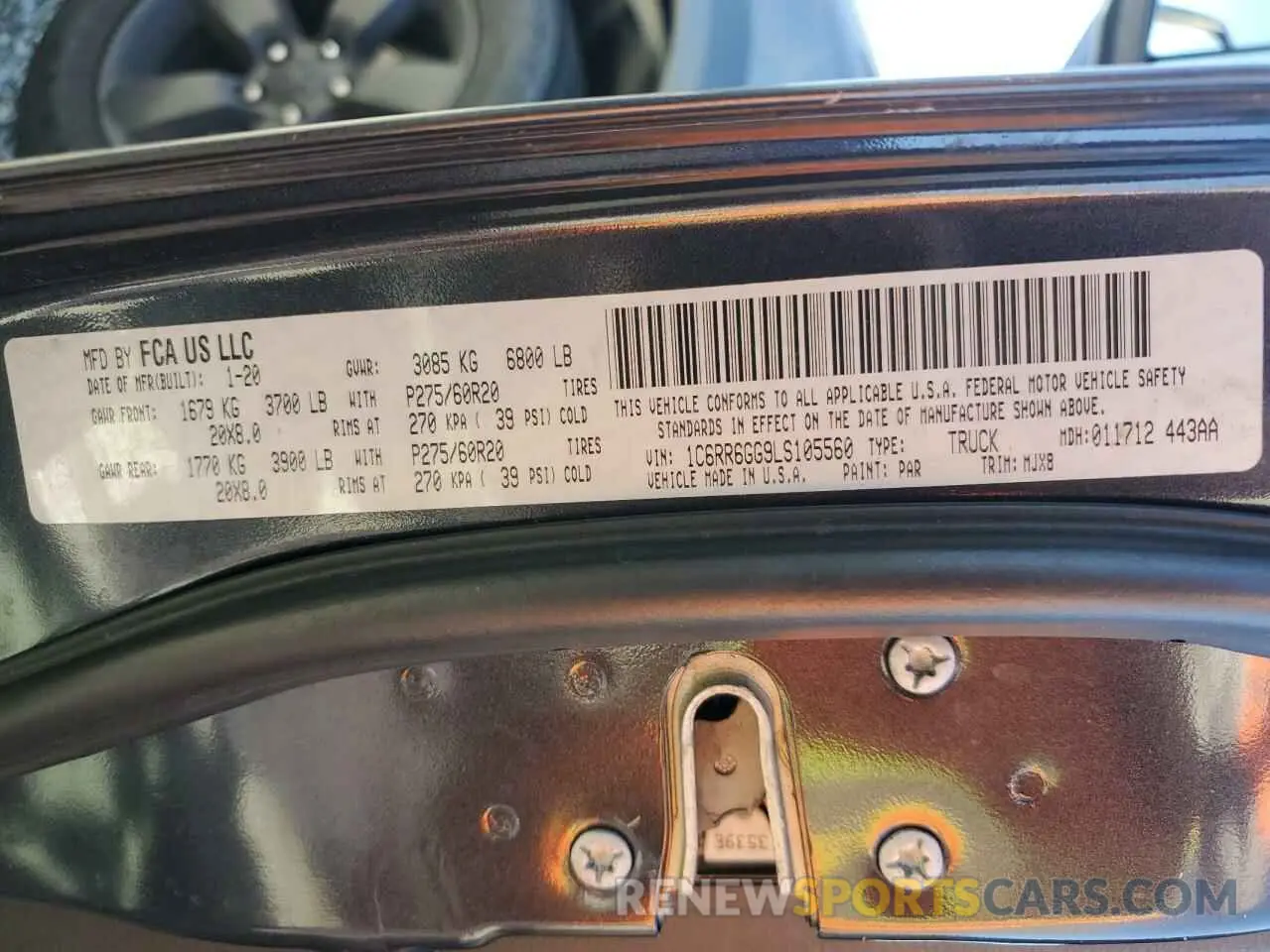 12 fotografías del automóvil dañado 1C6RR6GG9LS105560 RAM 1500 2020