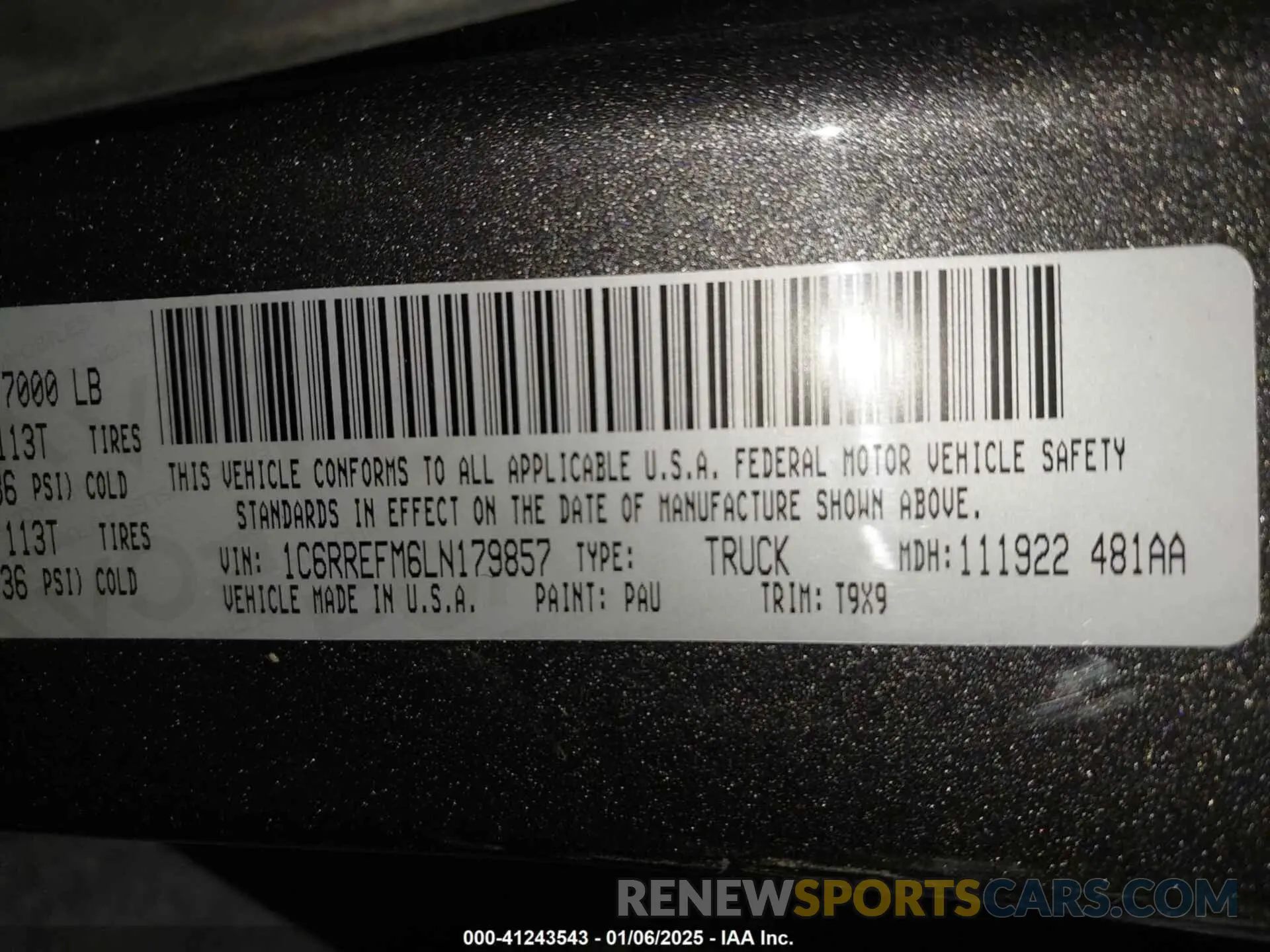 9 fotografías del automóvil dañado 1C6RREFM6LN179857 RAM 1500 2020