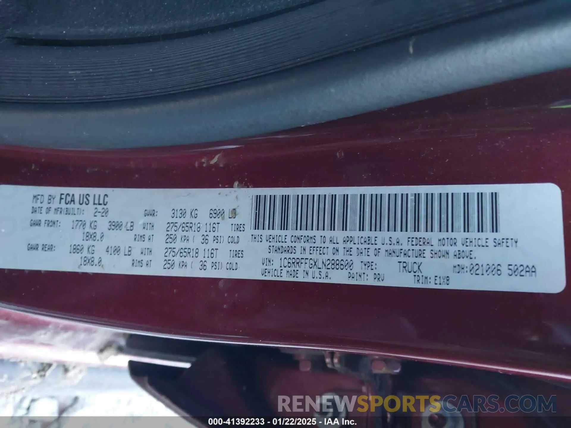 9 fotografías del automóvil dañado 1C6RRFFGXLN288600 RAM 1500 2020