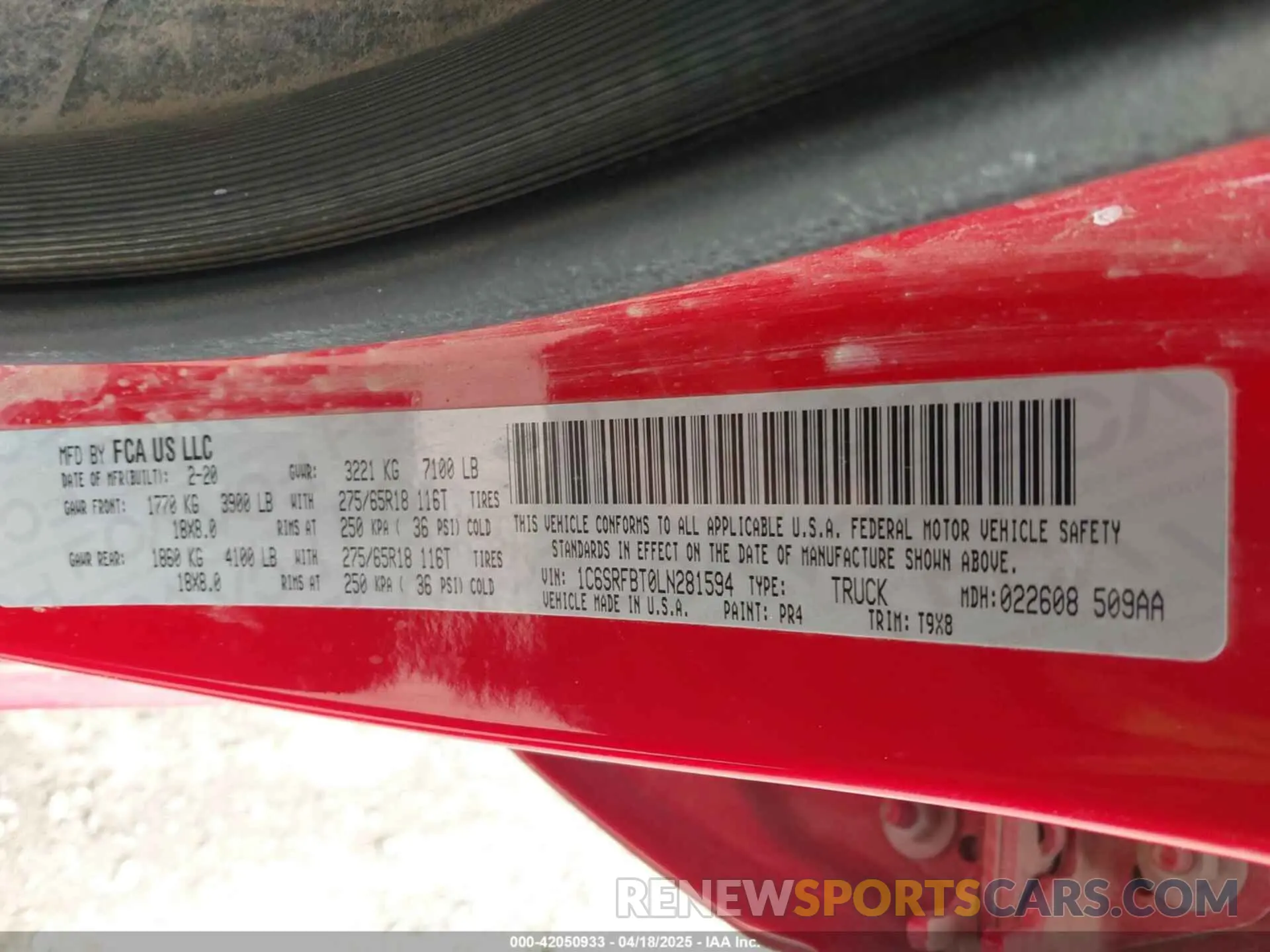 9 fotografías del automóvil dañado 1C6SRFBT0LN281594 RAM 1500 2020