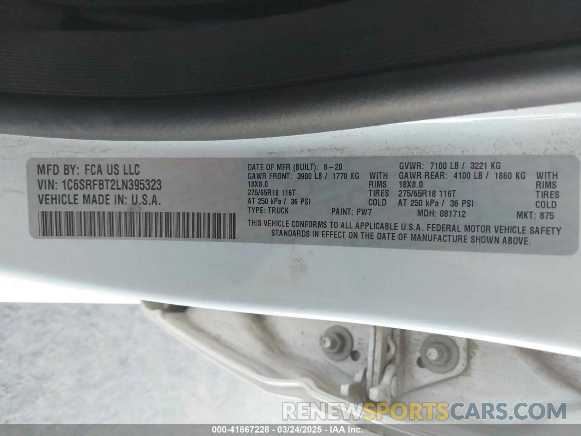 9 fotografías del automóvil dañado 1C6SRFBT2LN395323 RAM 1500 2020