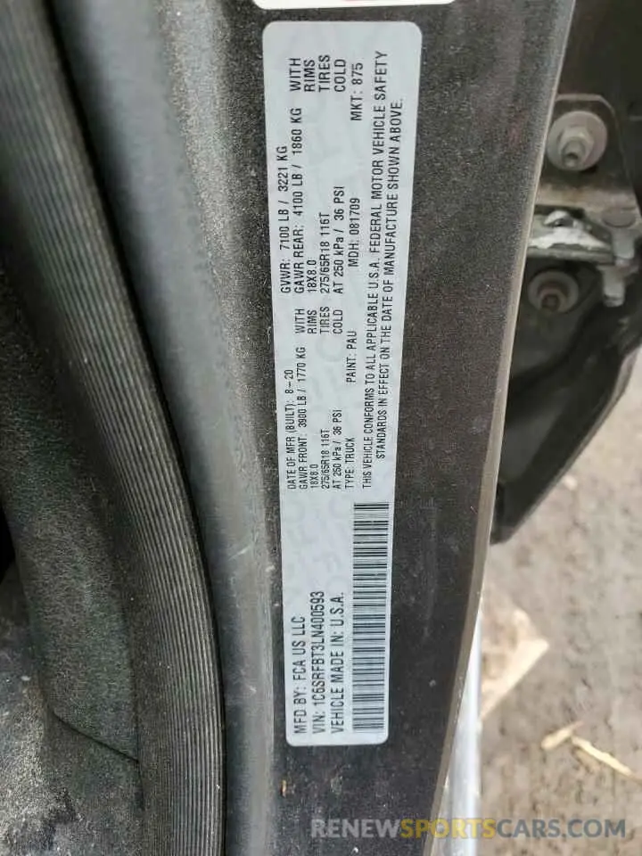 12 fotografías del automóvil dañado 1C6SRFBT3LN400593 RAM 1500 2020