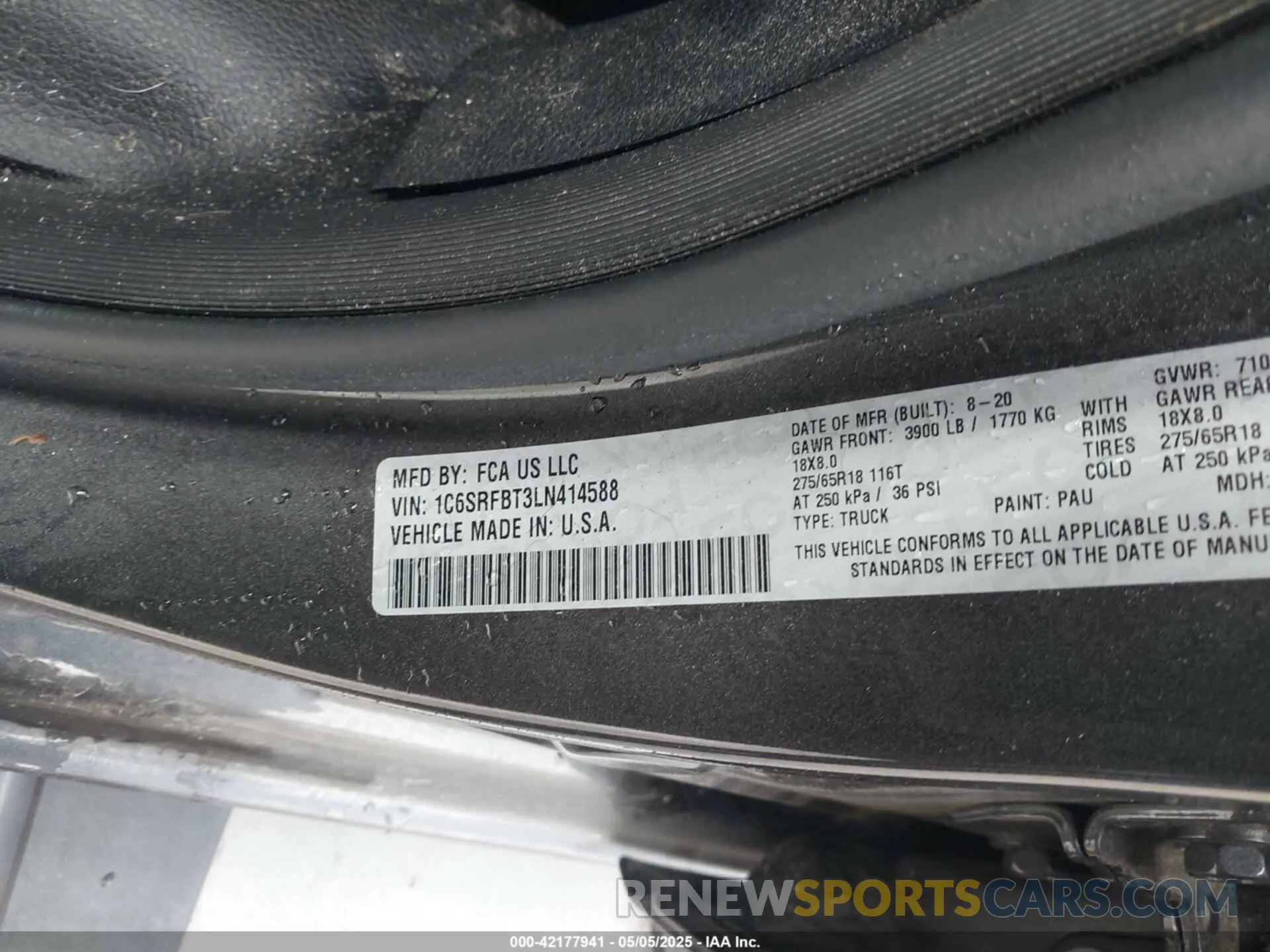 9 fotografías del automóvil dañado 1C6SRFBT3LN414588 RAM 1500 2020