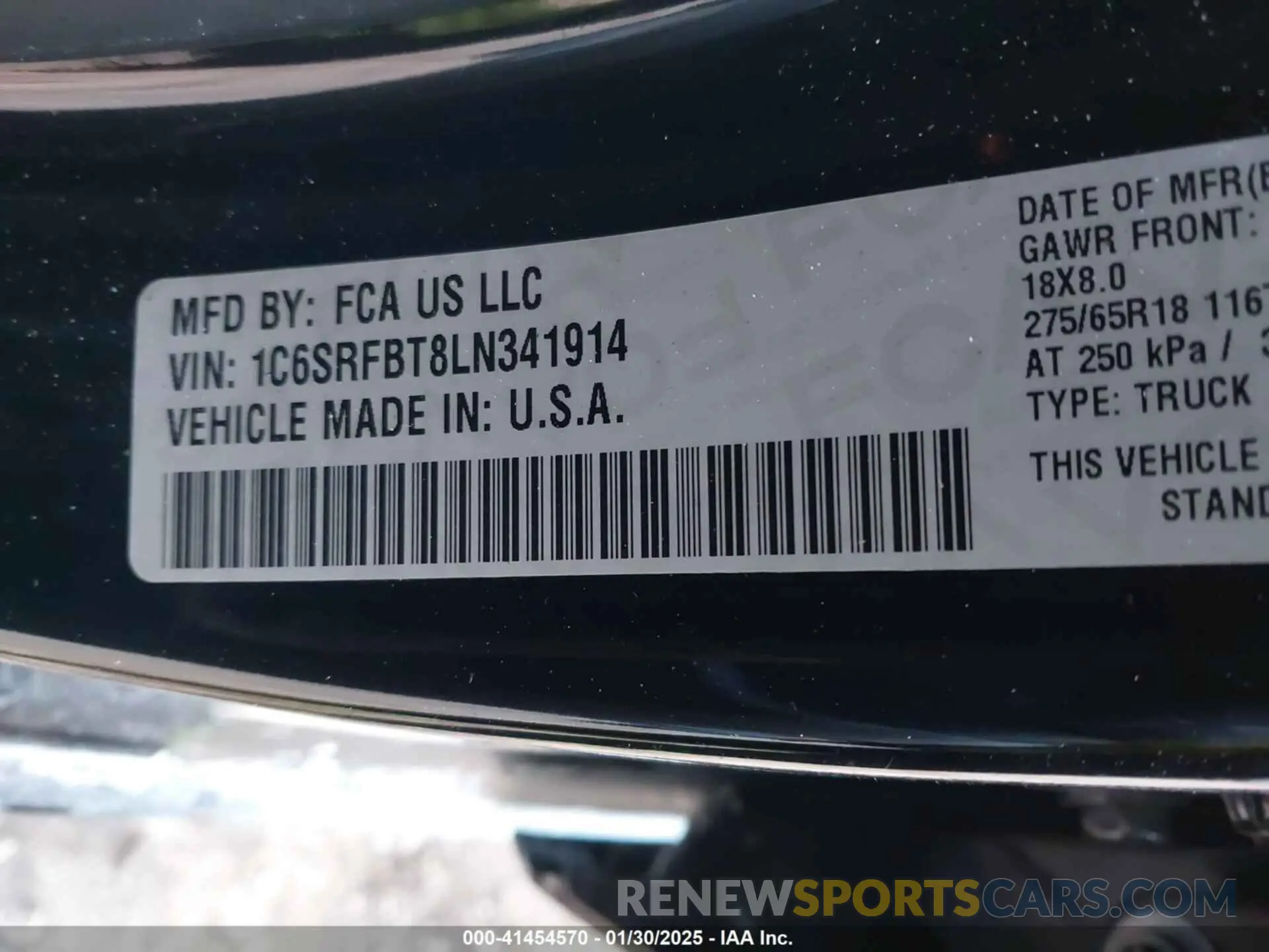 9 fotografías del automóvil dañado 1C6SRFBT8LN341914 RAM 1500 2020