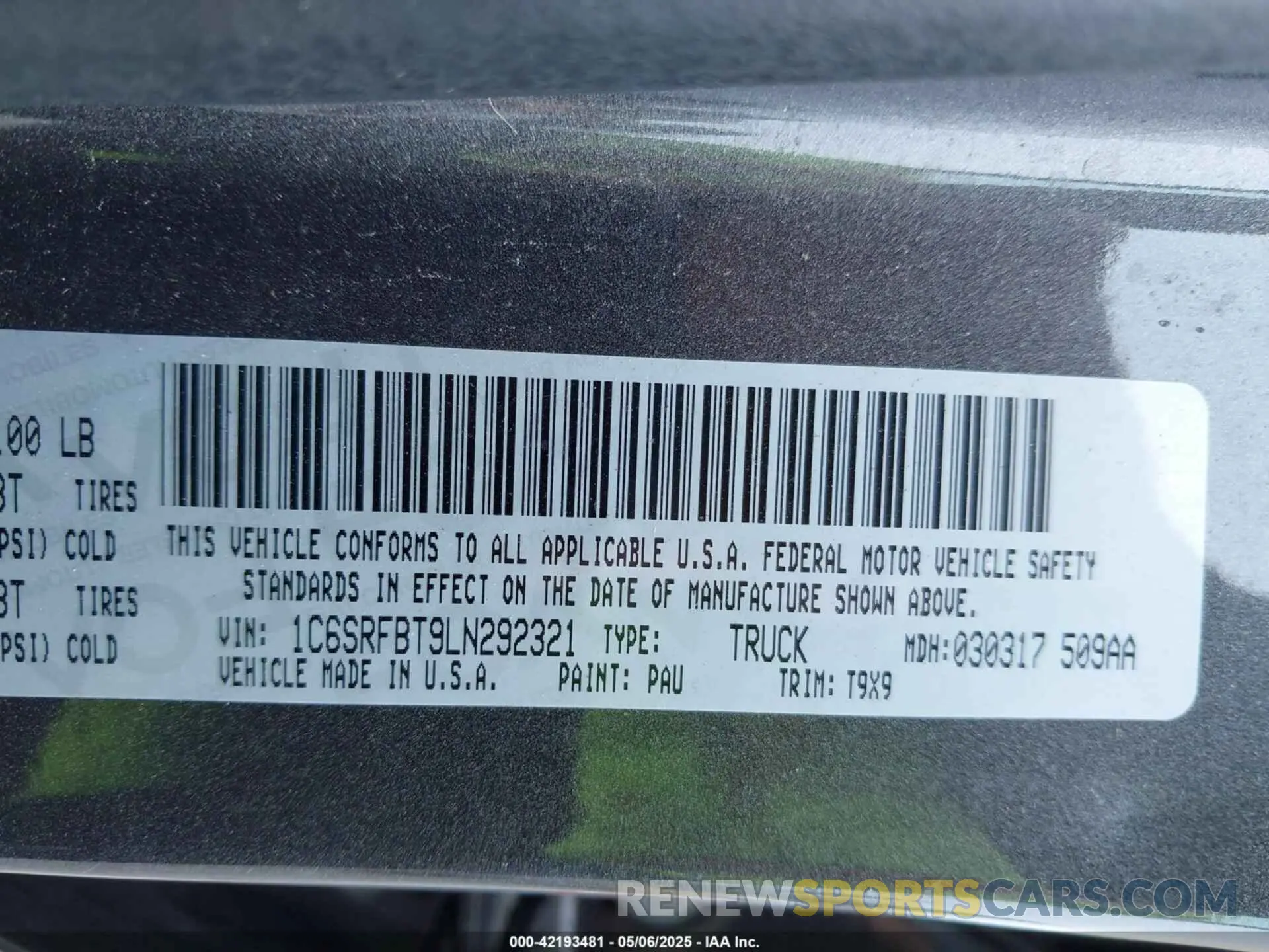 9 fotografías del automóvil dañado 1C6SRFBT9LN292321 RAM 1500 2020