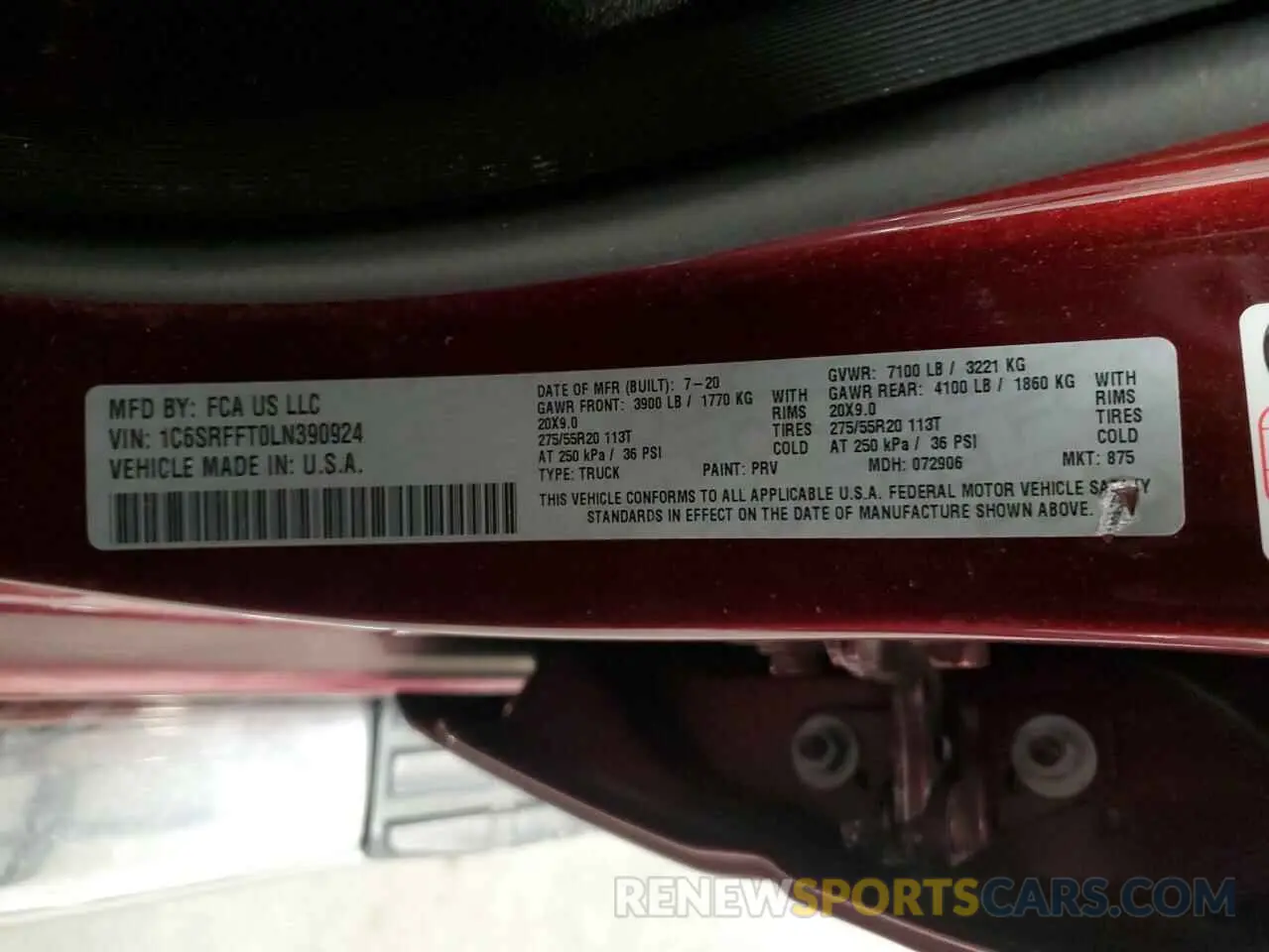 12 fotografías del automóvil dañado 1C6SRFFT0LN390924 RAM 1500 2020