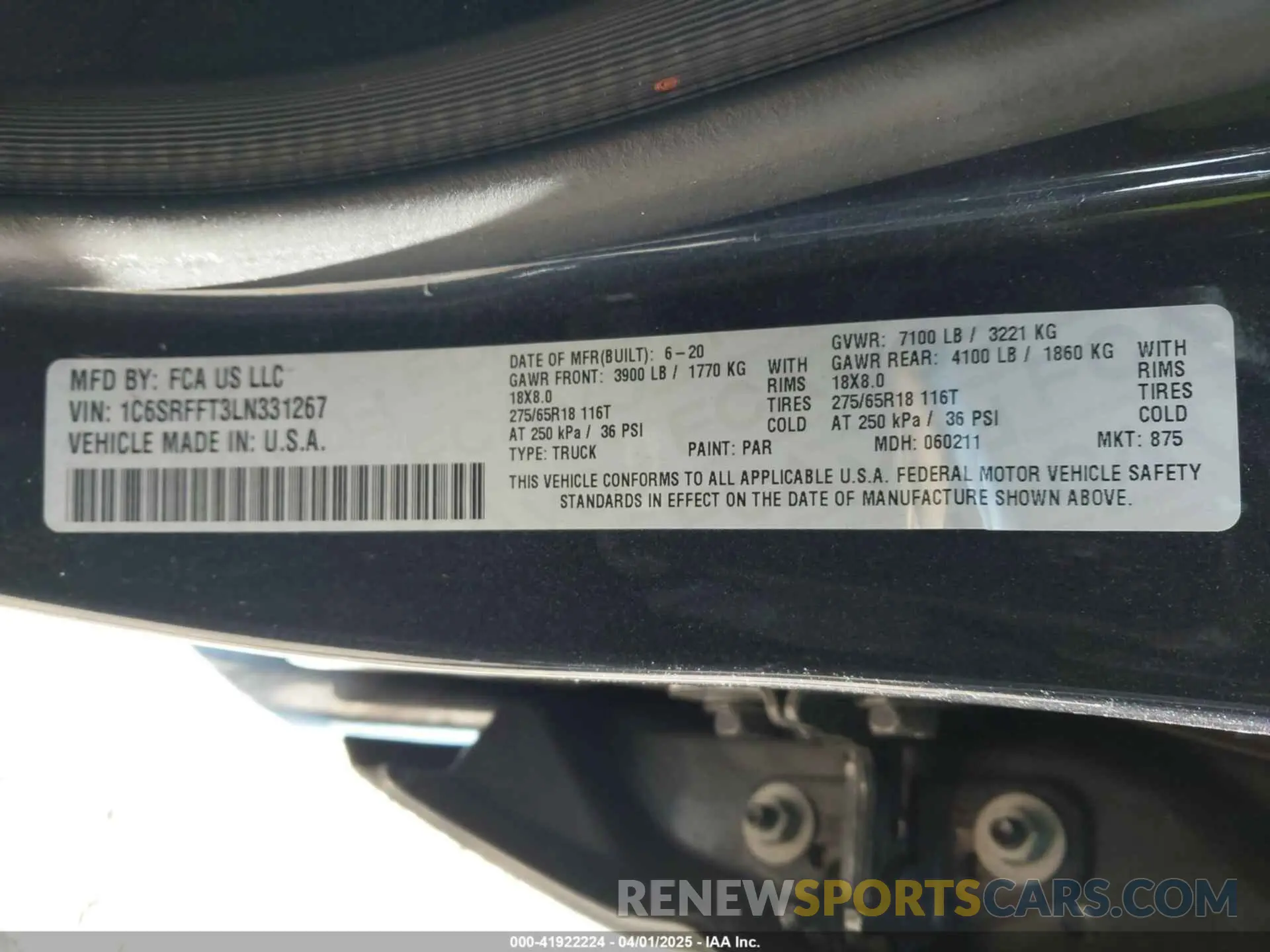 9 fotografías del automóvil dañado 1C6SRFFT3LN331267 RAM 1500 2020