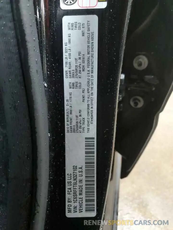 12 fotografías del automóvil dañado 1C6SRFFT6LN327102 RAM 1500 2020