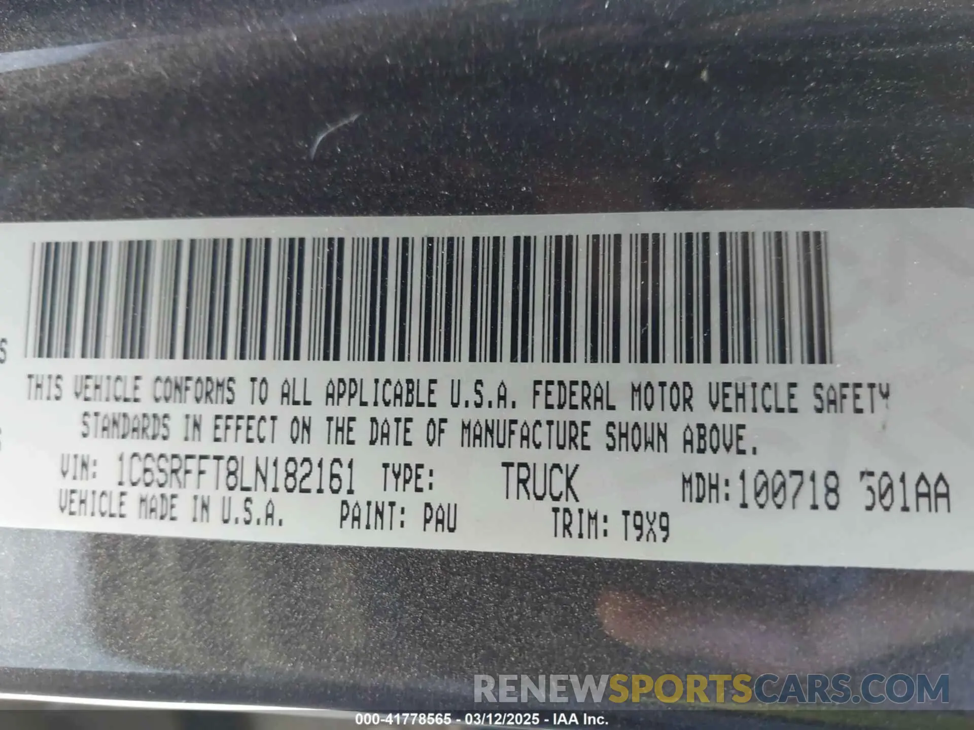 9 fotografías del automóvil dañado 1C6SRFFT8LN182161 RAM 1500 2020