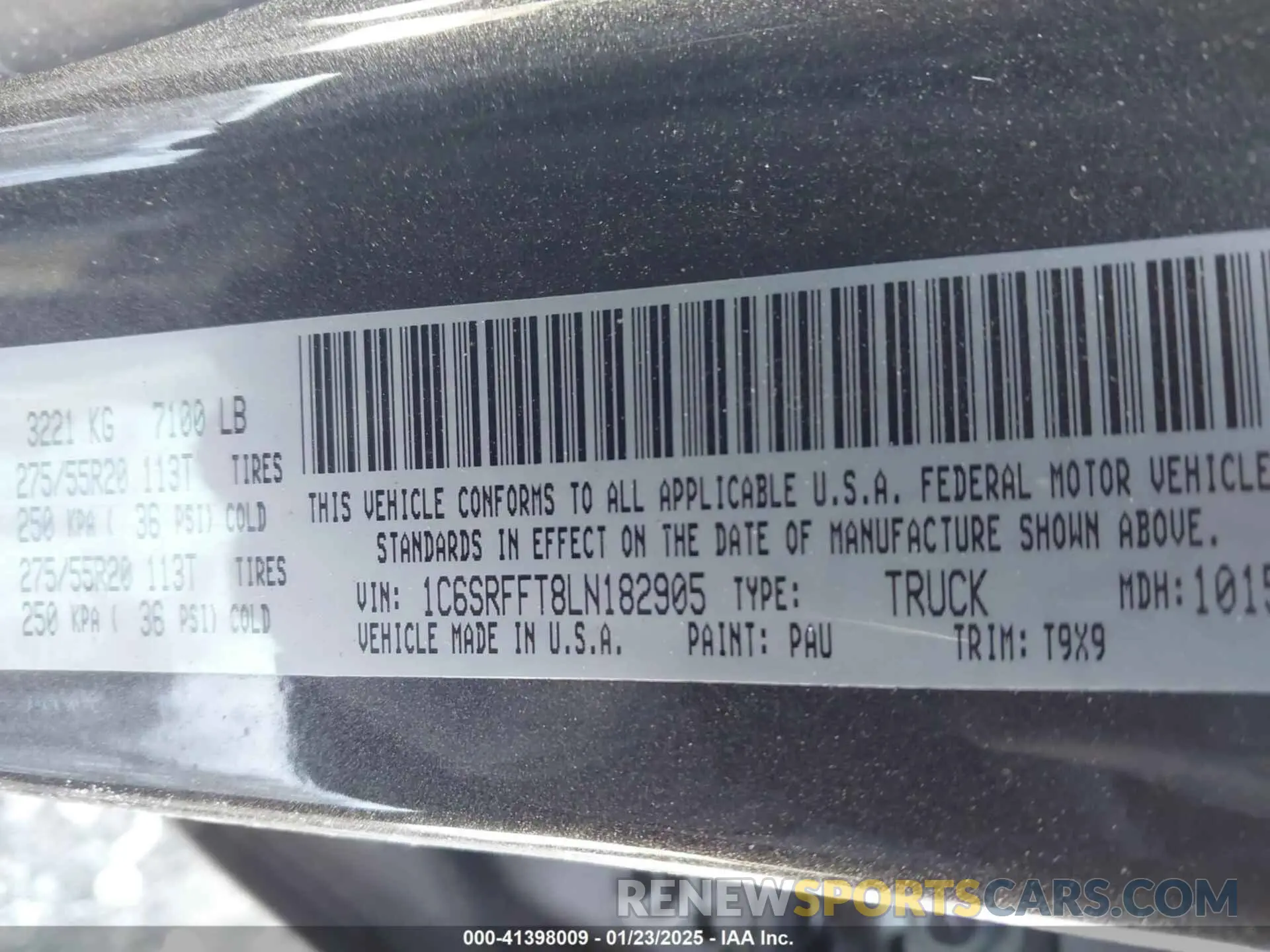 9 fotografías del automóvil dañado 1C6SRFFT8LN182905 RAM 1500 2020