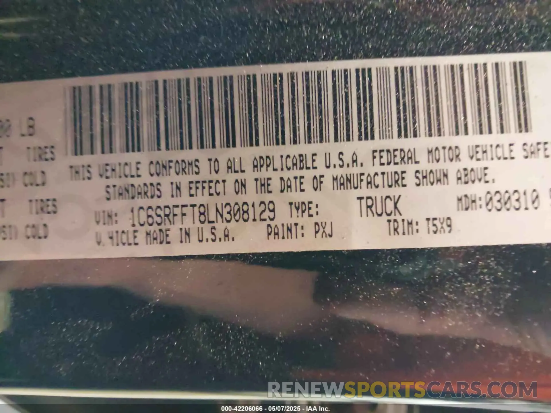 9 fotografías del automóvil dañado 1C6SRFFT8LN308129 RAM 1500 2020