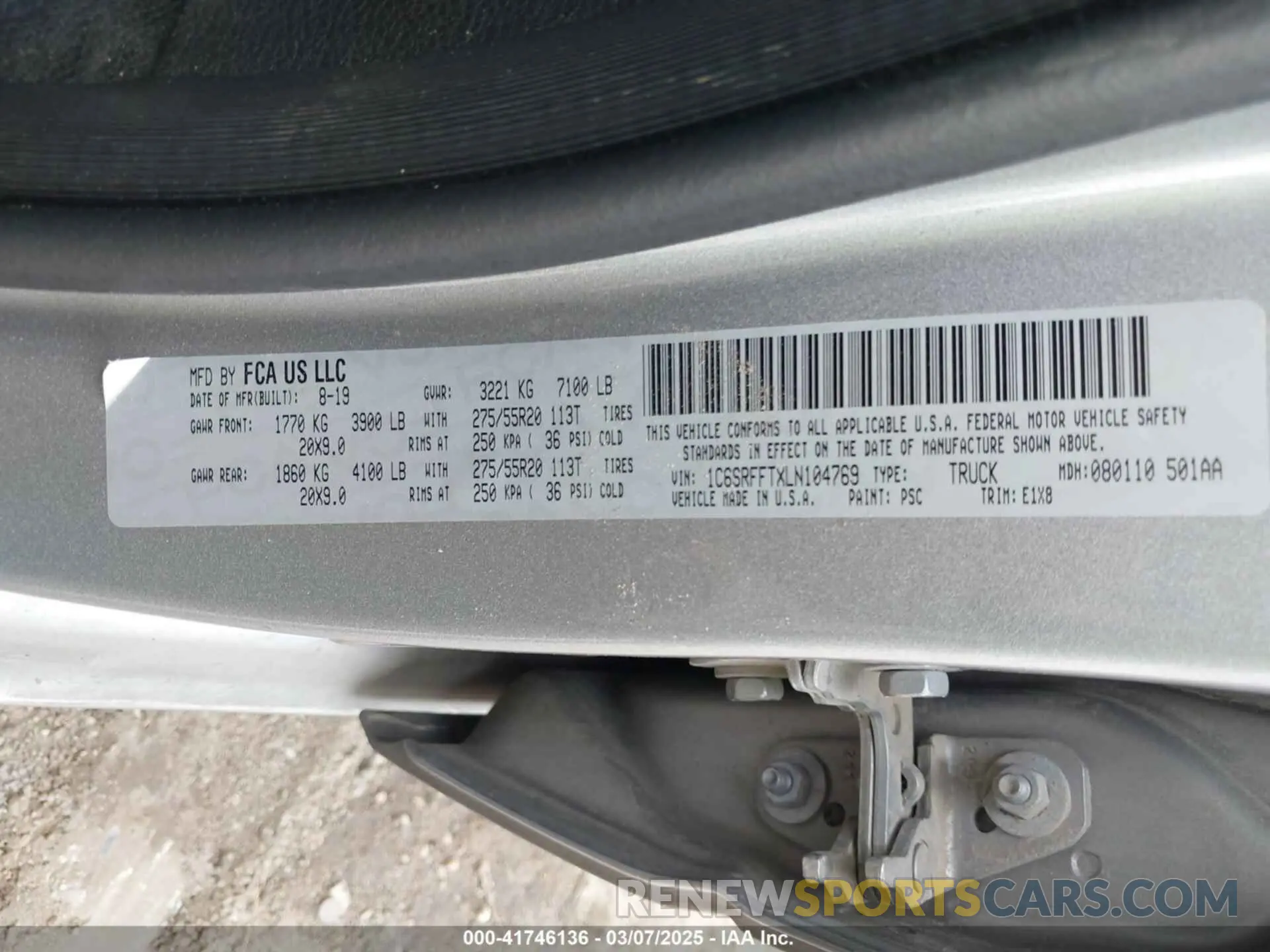 9 fotografías del automóvil dañado 1C6SRFFTXLN104769 RAM 1500 2020