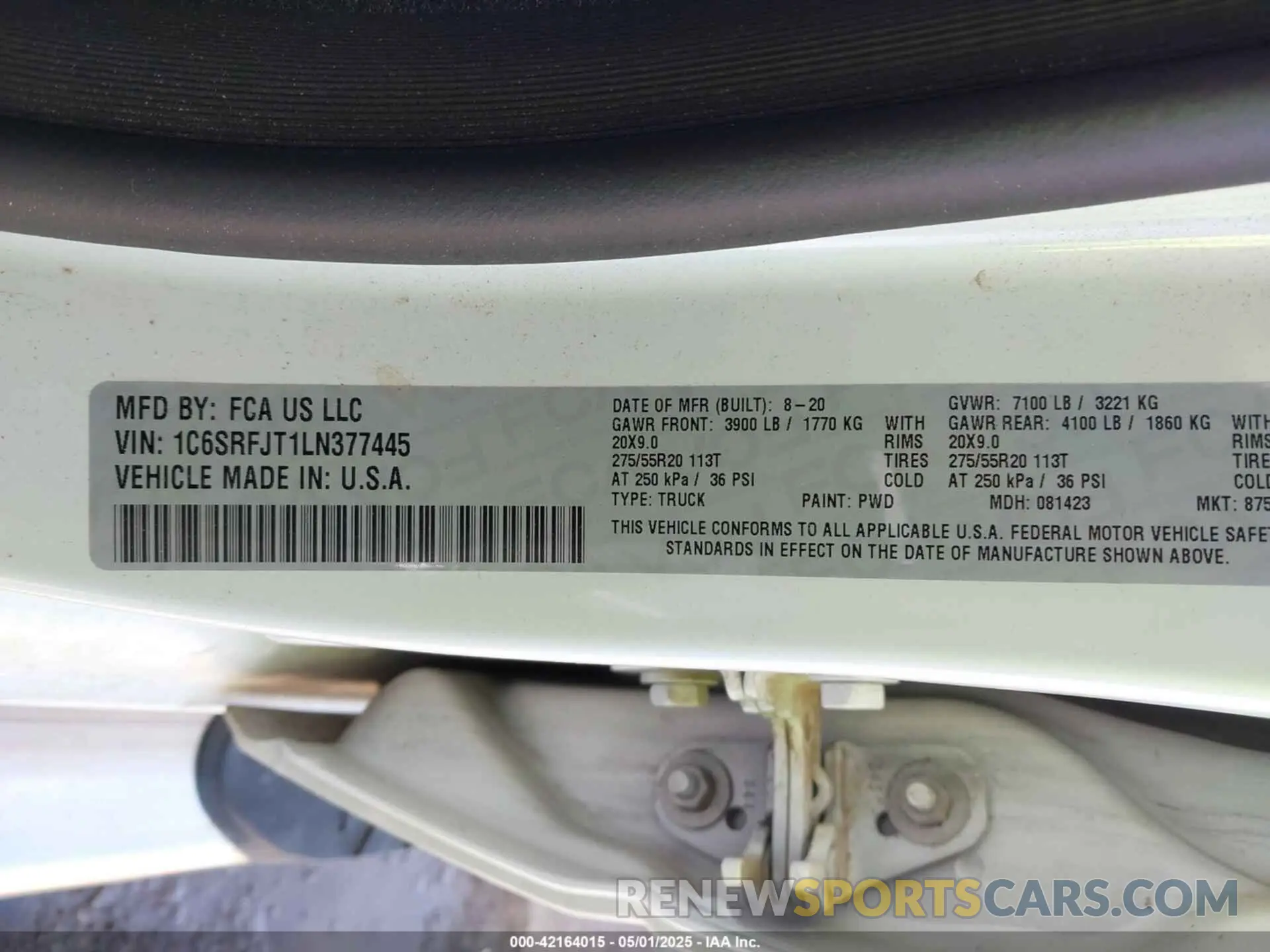 9 fotografías del automóvil dañado 1C6SRFJT1LN377445 RAM 1500 2020