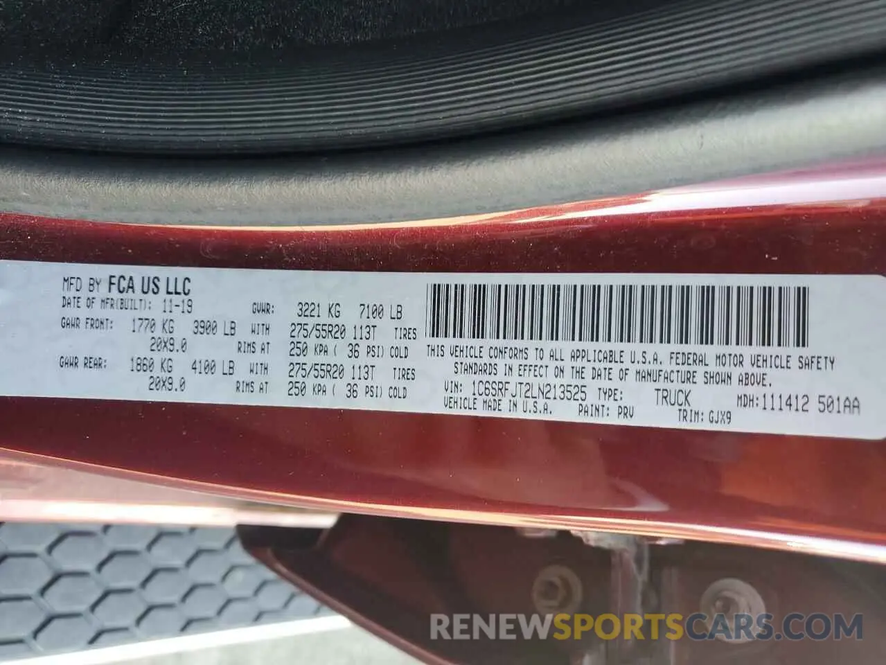12 fotografías del automóvil dañado 1C6SRFJT2LN213525 RAM 1500 2020