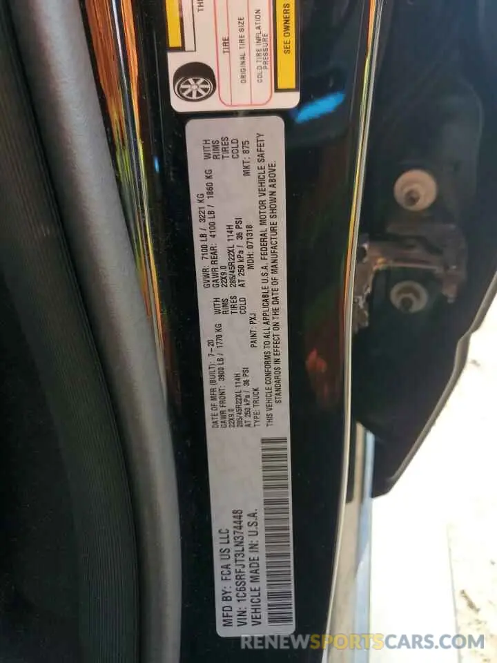12 fotografías del automóvil dañado 1C6SRFJT3LN374448 RAM 1500 2020