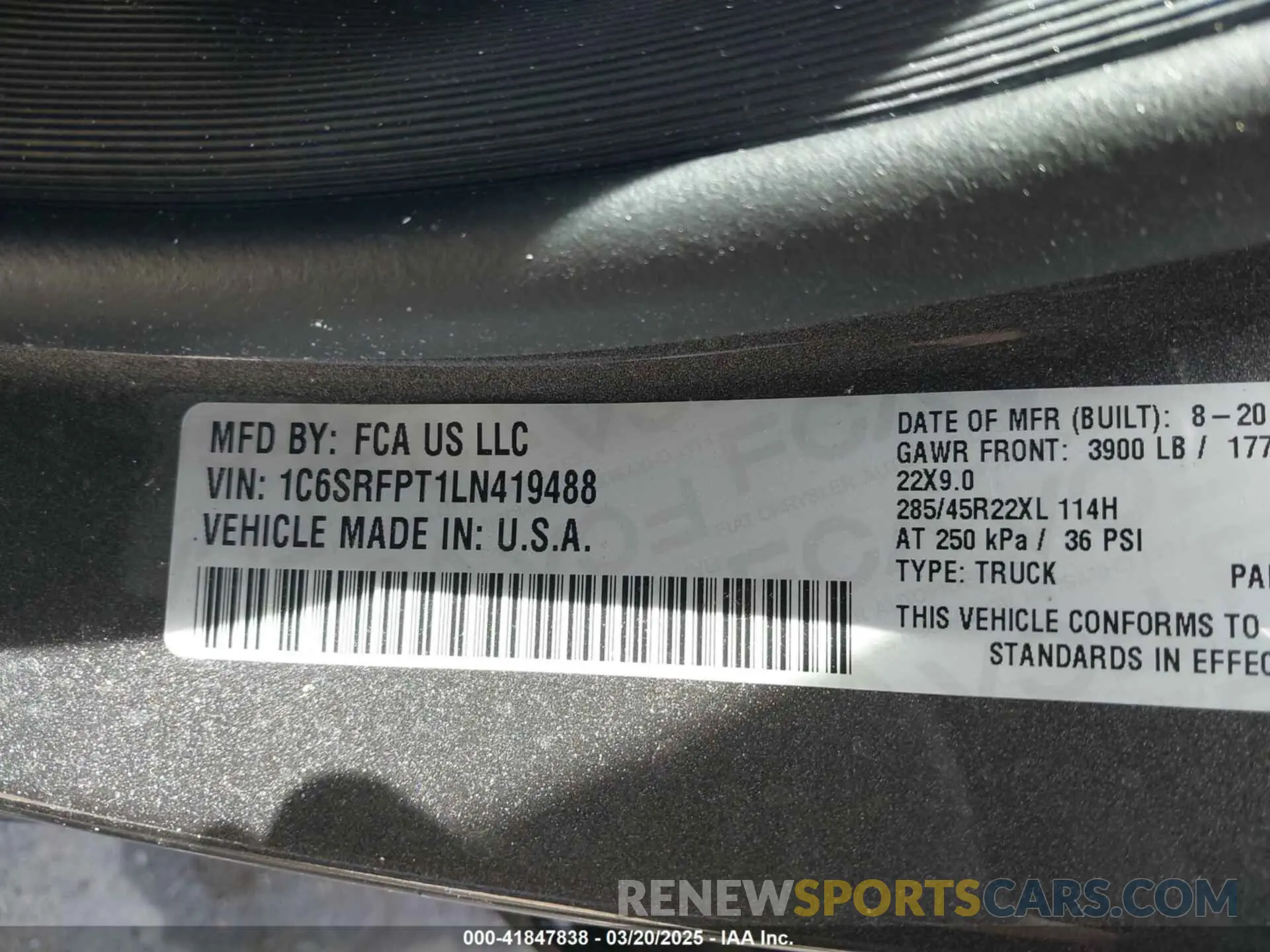 9 fotografías del automóvil dañado 1C6SRFPT1LN419488 RAM 1500 2020