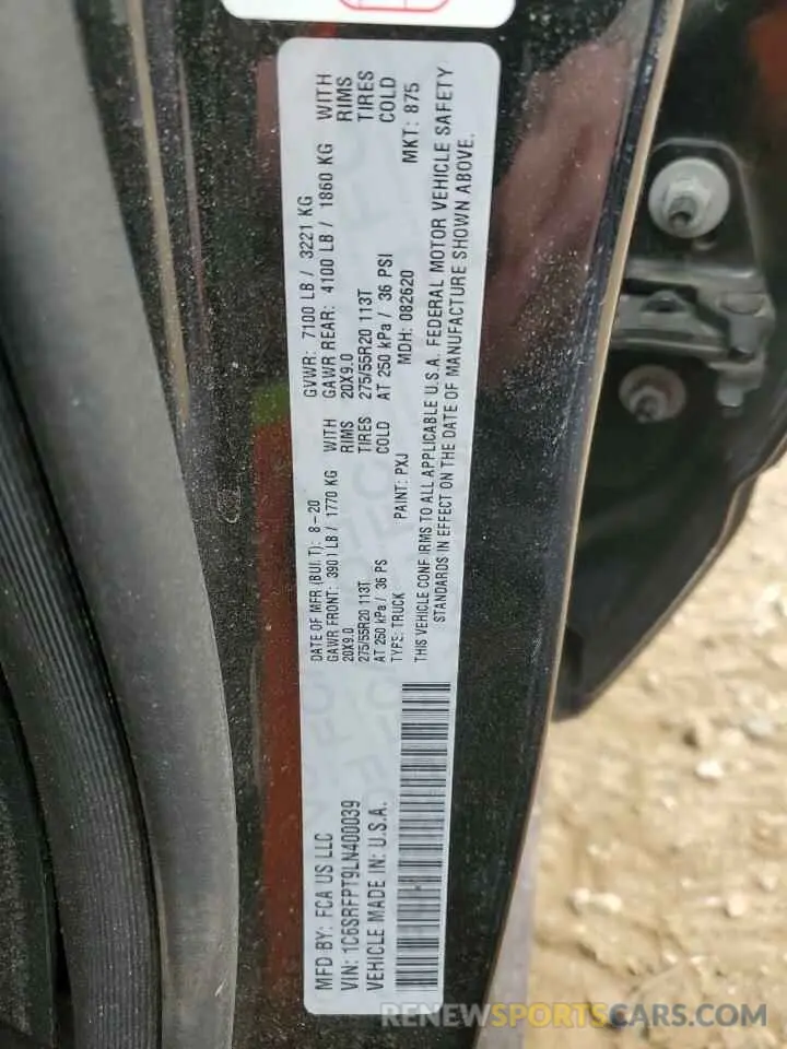 13 fotografías del automóvil dañado 1C6SRFPT9LN400039 RAM 1500 2020