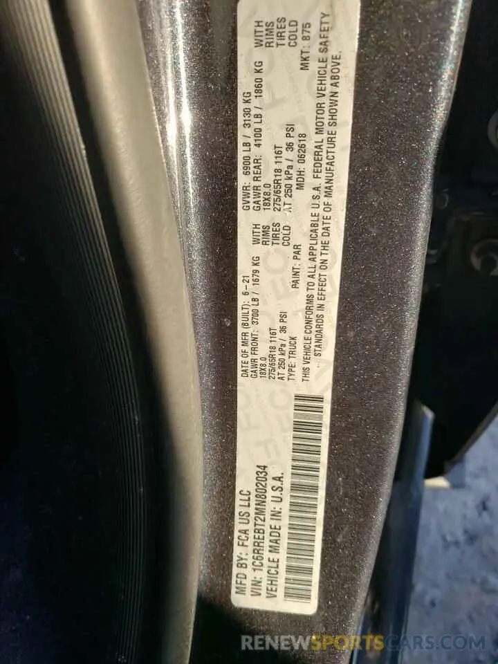 14 fotografías del automóvil dañado 1C6RREBT2MN802034 RAM 1500 2021