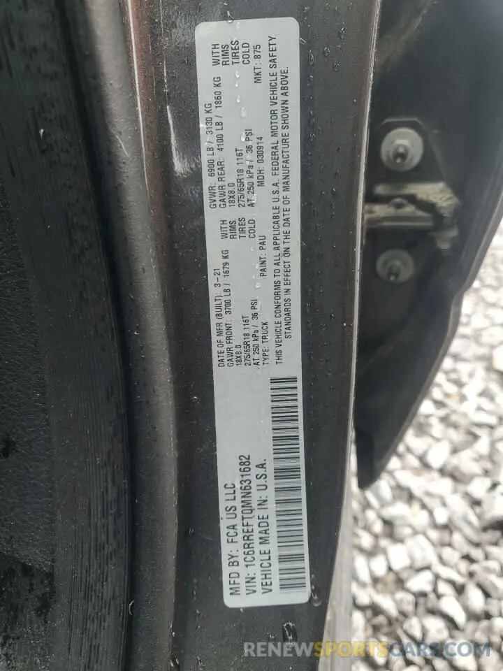 12 fotografías del automóvil dañado 1C6RREFT0MN631682 RAM 1500 2021