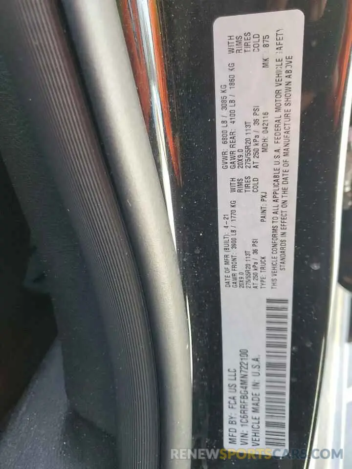 13 fotografías del automóvil dañado 1C6RRFBG4MN722100 RAM 1500 2021