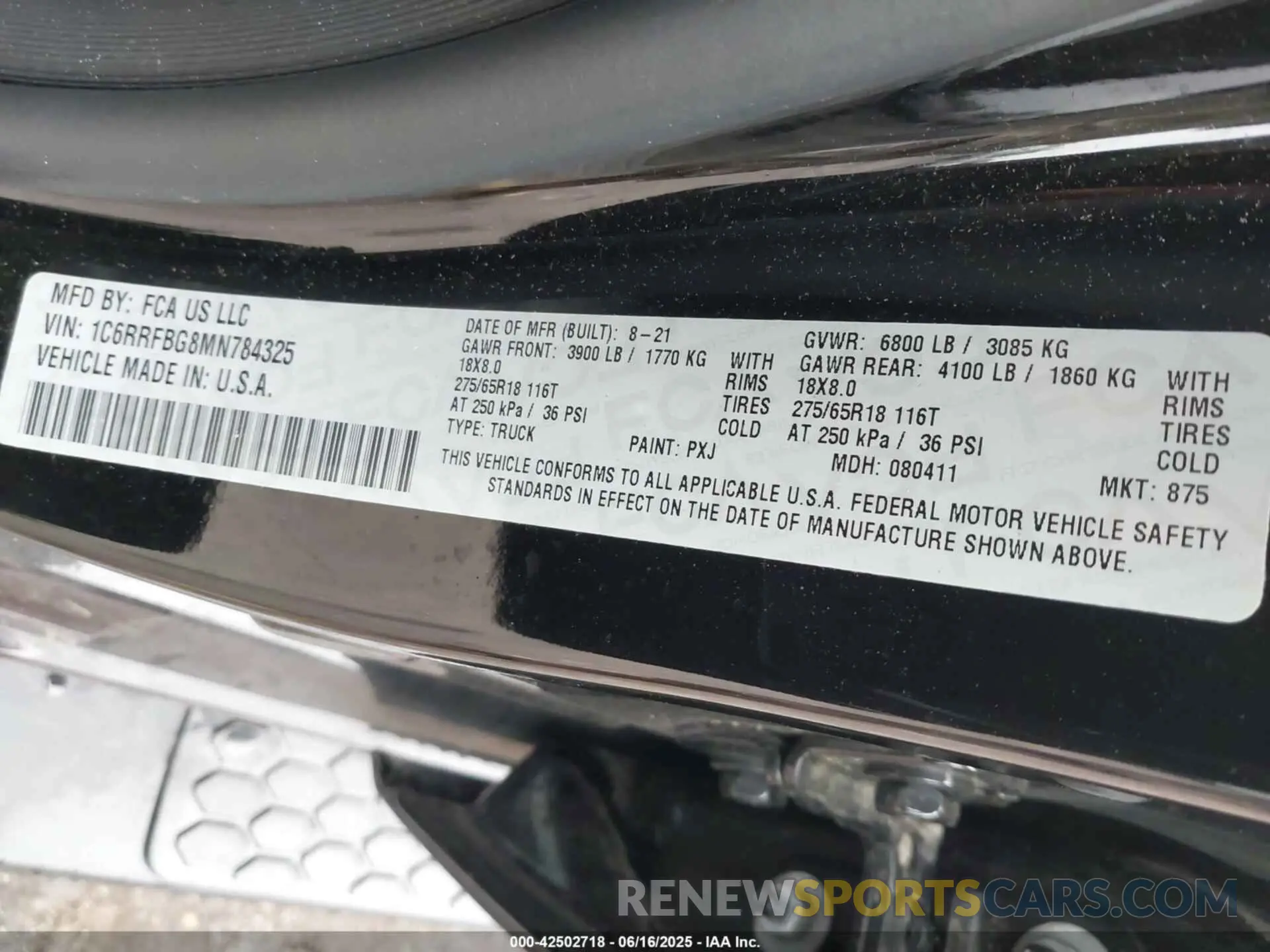 9 fotografías del automóvil dañado 1C6RRFBG8MN784325 RAM 1500 2021