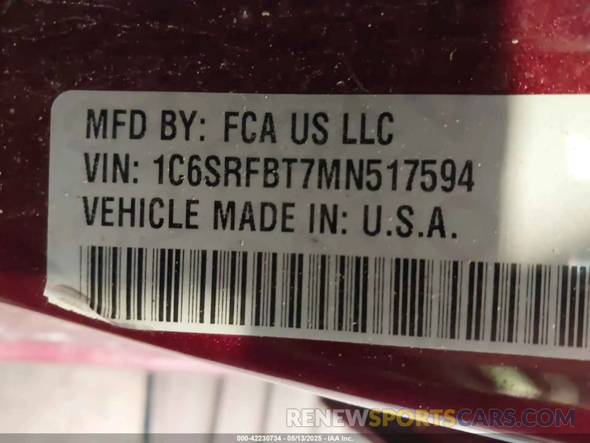 9 fotografías del automóvil dañado 1C6SRFBT7MN517594 RAM 1500 2021