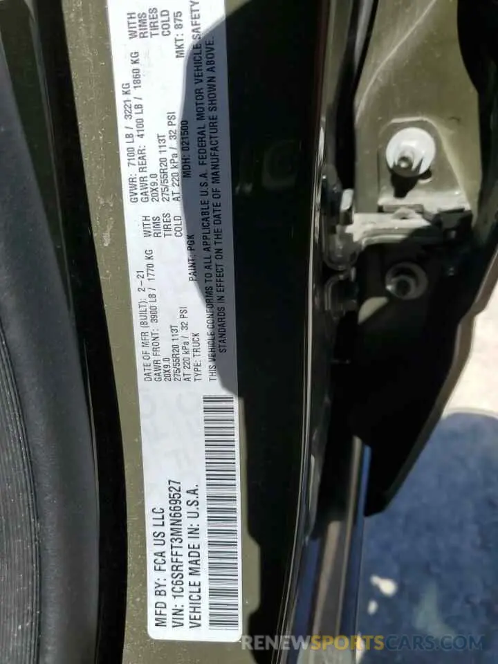14 fotografías del automóvil dañado 1C6SRFFT3MN669527 RAM 1500 2021