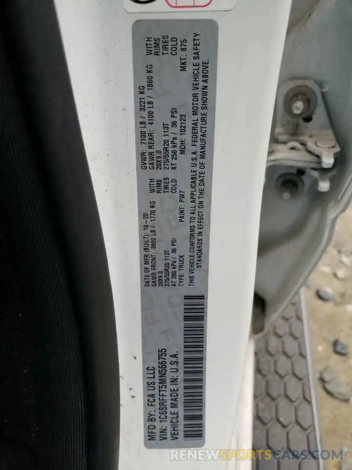 12 fotografías del automóvil dañado 1C6SRFFT5MN566755 RAM 1500 2021