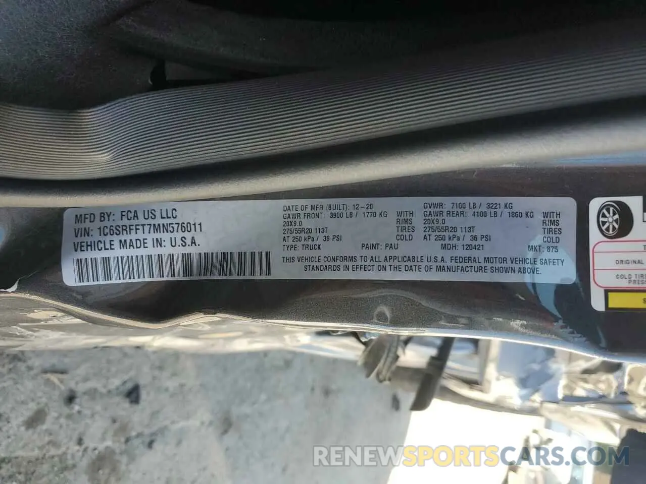 12 fotografías del automóvil dañado 1C6SRFFT7MN576011 RAM 1500 2021