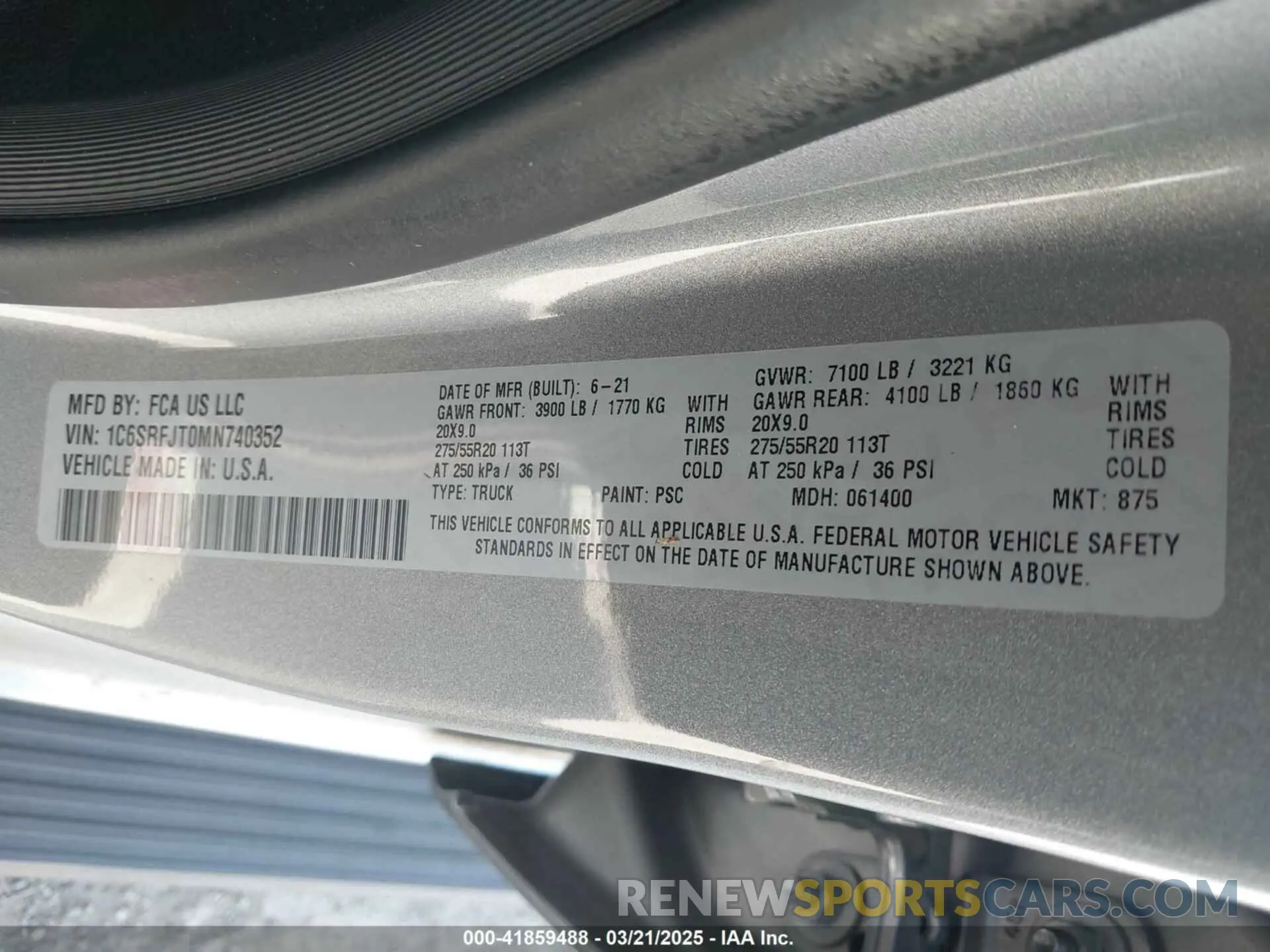 9 fotografías del automóvil dañado 1C6SRFJT0MN740352 RAM 1500 2021