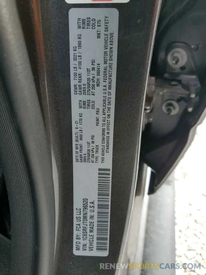 12 fotografías del automóvil dañado 1C6SRFJT0MN796520 RAM 1500 2021