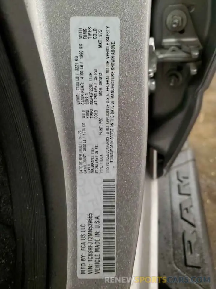 12 fotografías del automóvil dañado 1C6SRFJT2MN539665 RAM 1500 2021