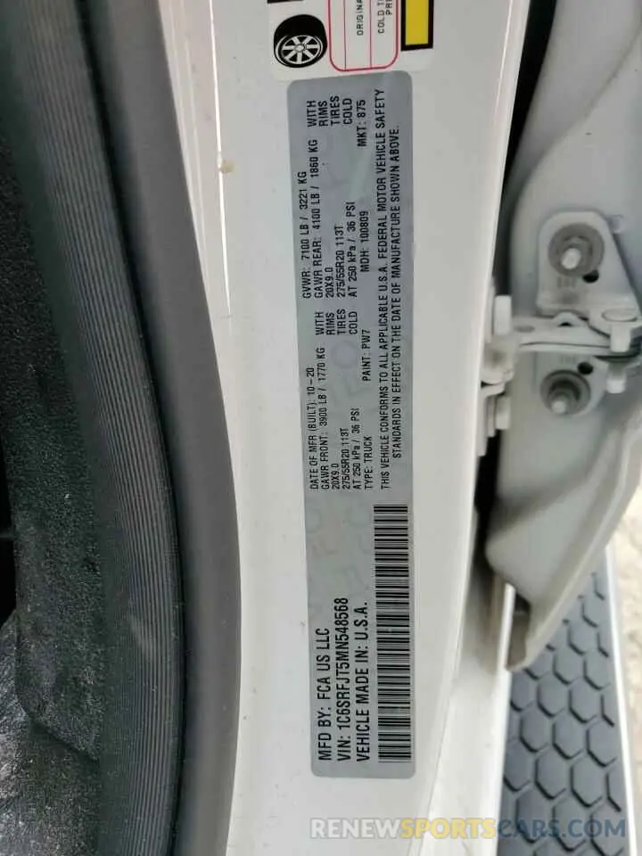 12 fotografías del automóvil dañado 1C6SRFJT5MN548568 RAM 1500 2021