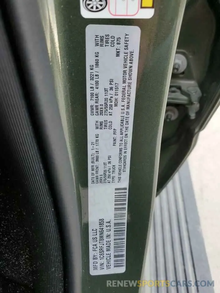 12 fotografías del automóvil dañado 1C6SRFJT8MN641858 RAM 1500 2021