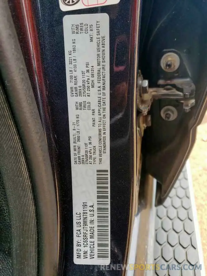 12 fotografías del automóvil dañado 1C6SRFJT9MN781191 RAM 1500 2021
