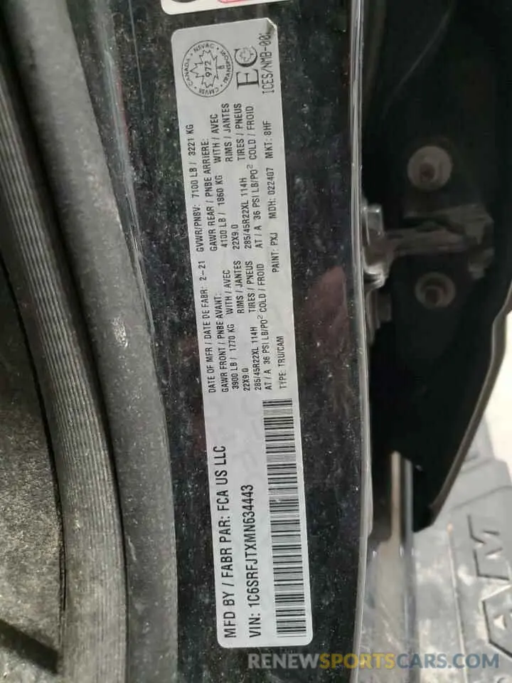 12 fotografías del automóvil dañado 1C6SRFJTXMN634443 RAM 1500 2021