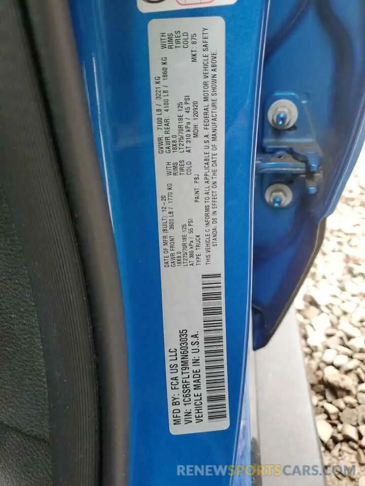 12 fotografías del automóvil dañado 1C6SRFLT9MN603035 RAM 1500 2021