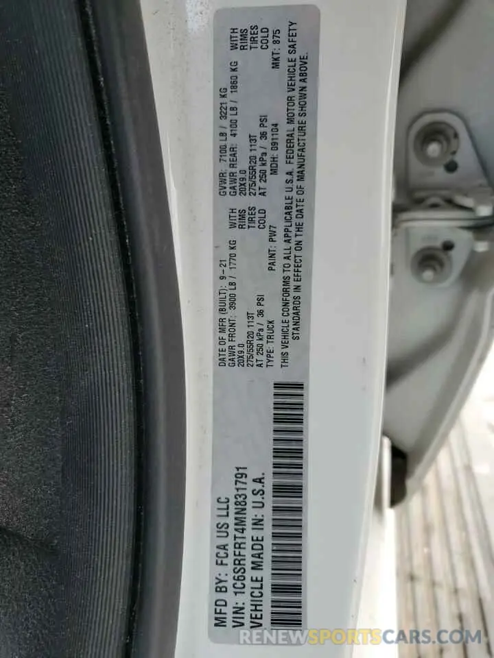 14 fotografías del automóvil dañado 1C6SRFRT4MN831791 RAM 1500 2021