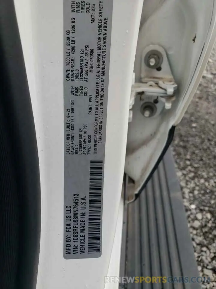 12 fotografías del automóvil dañado 1C6SRFU98MN764513 RAM 1500 2021
