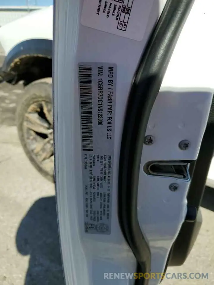 12 fotografías del automóvil dañado 1C6RR7GG1NS122930 RAM 1500 2022
